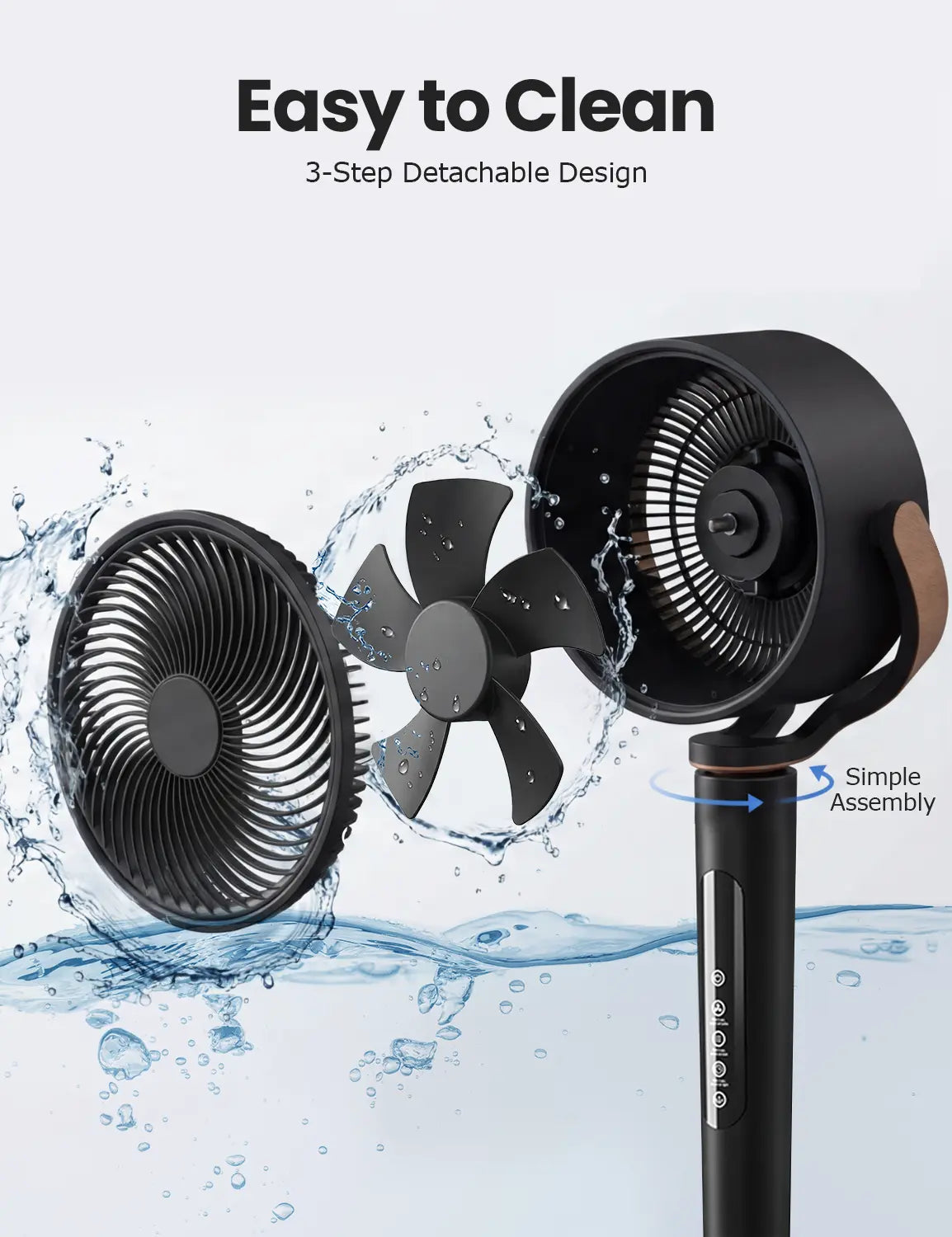 MANASTIN 120° Automatic 4-Way Oscillating Standing Fan with Quiet DC Motor, 16 Speed Settings, 4 Operating Modes, Adjustable Height (37-45"), 12-Hour Timer, and Remote Control