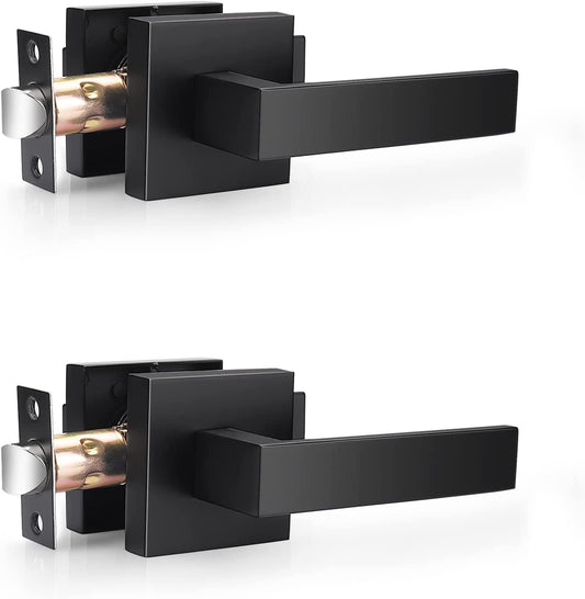 Sleek Matte Black Passage Door Levers - Heavy Duty Non-Locking Handles, Reversible Design for Any Door, 2 Pack