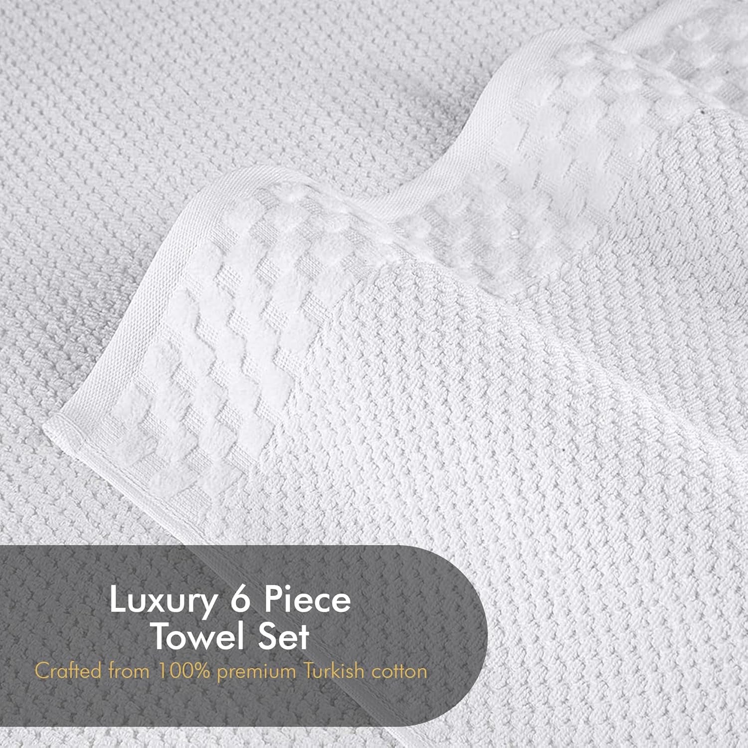 CTT Luxury 6-Piece Towel Set - 100% Turkish Cotton, Quick-Drying, Highly Absorbent, Includes 2 Bath Towels, 2 Hand Towels, and 2 Washcloths in White