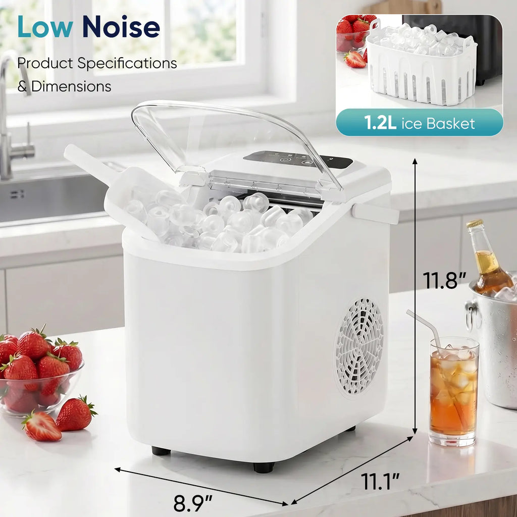 Portable Countertop Ice Maker - 9 Bullet Ice Cubes in 6 Mins, 26Lbs Daily, Auto-Cleaning, Includes Basket & Scoop - Perfect for Home, Kitchen, RV & Camping