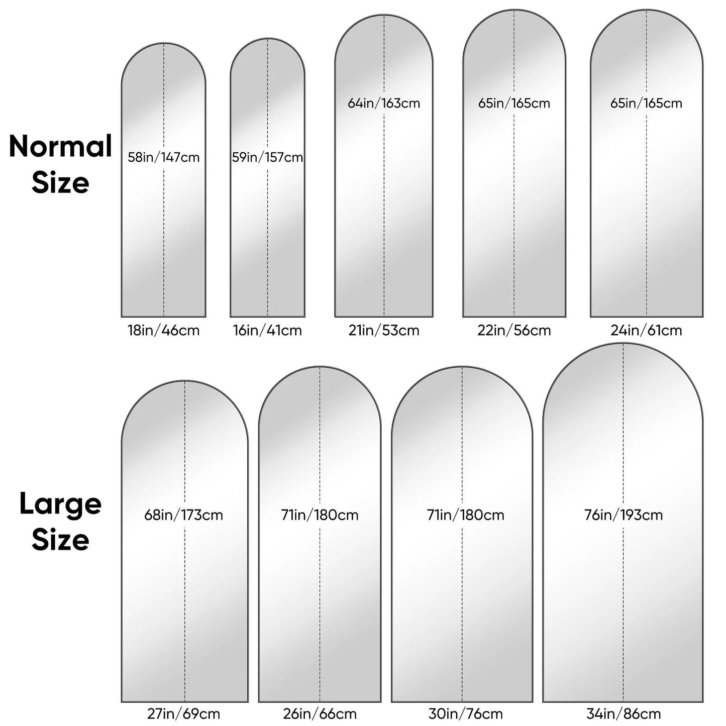 Antok 81" x 41" Arched Full-Length Floor Mirror with Stand, Aluminum Frame, Shatterproof Nano Glass, Modern Home Decor, Gold/Black Rounded Finish