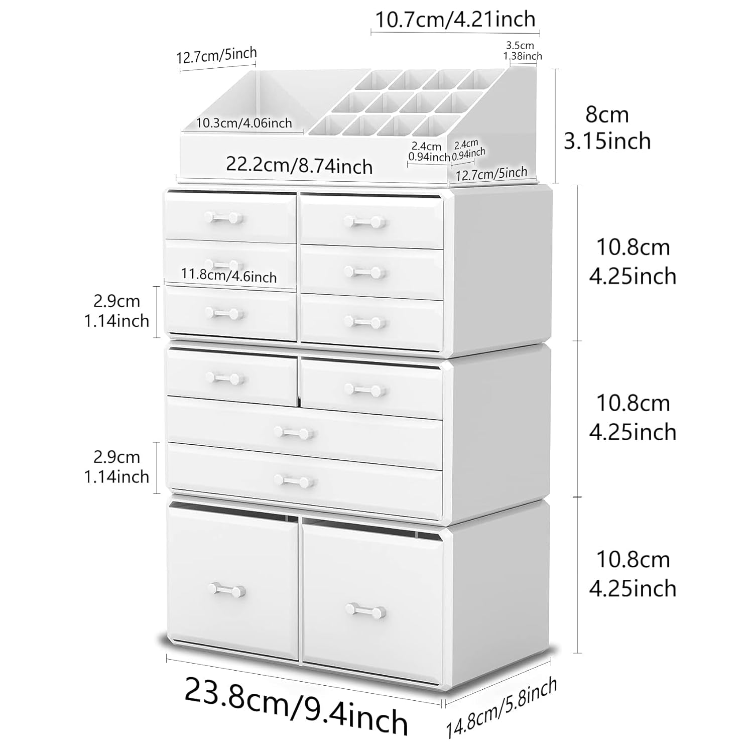 Cosmetic Organizer with 12 Drawer Storage System in White