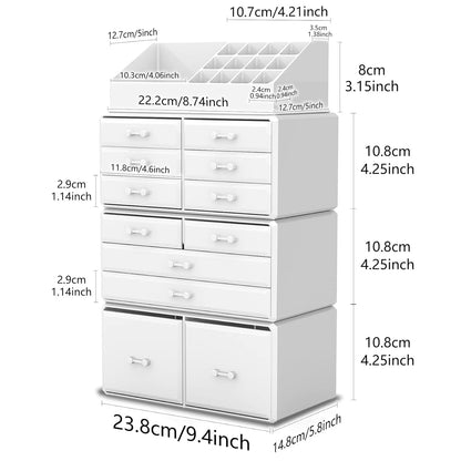 Cosmetic Organizer with 12 Drawer Storage System in White