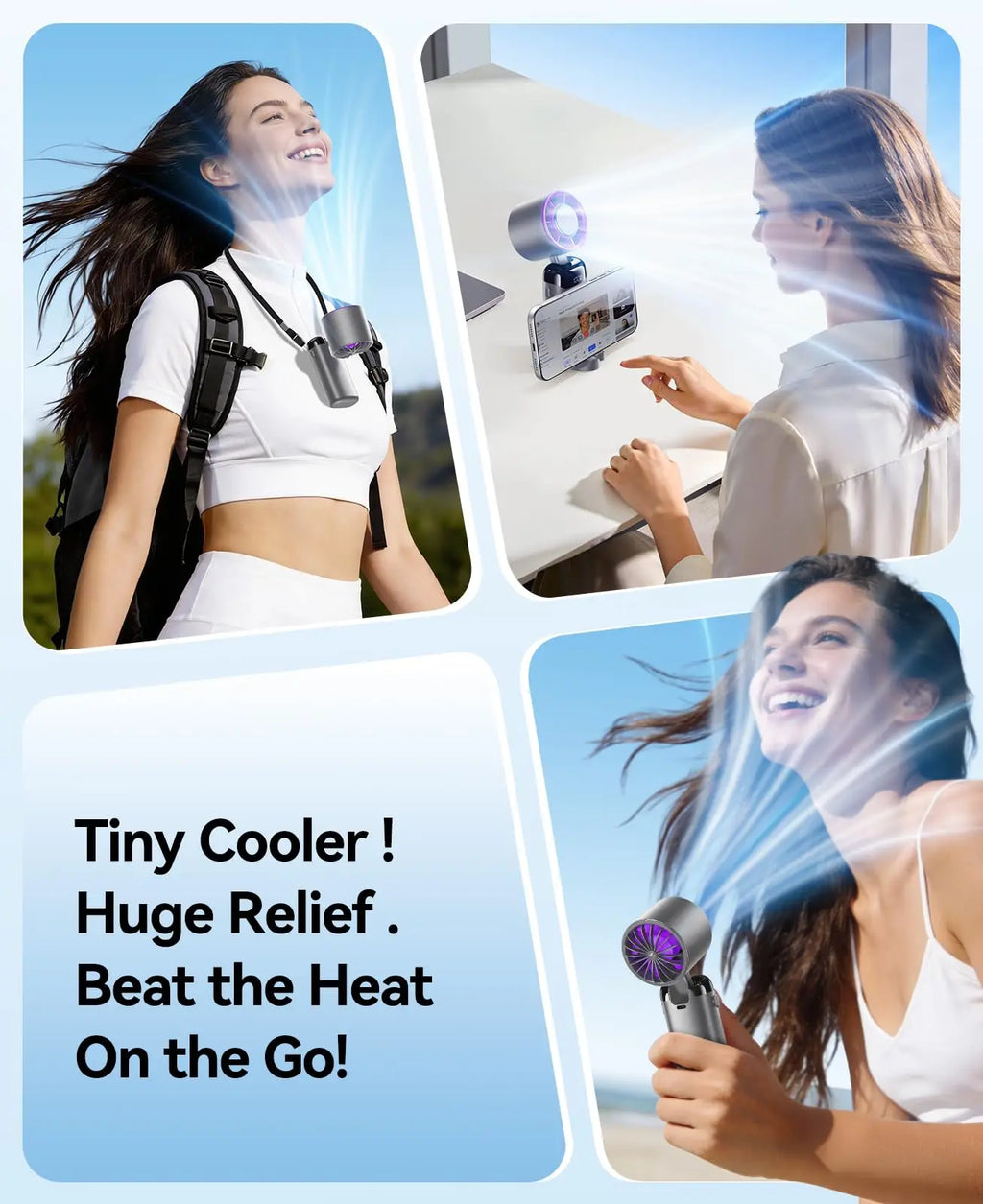 Upgraded 4-in-1 Portable Turbo Fan with 199 Speed Settings, 21500 RPM, Enhanced Battery Life, Digital Display, 120° Rotation, USB Charging, Ideal for Travel and Office Use