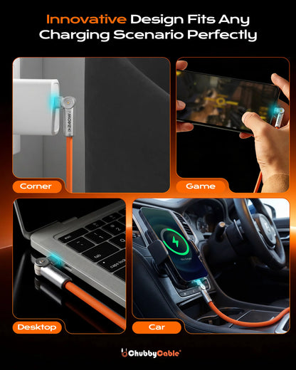 Chubbycable Chubby Rotatex - 240W Dual 180° Rotating Fast Charging Cable with LED Indicator, 48V 5A, USB 2.0, Type-C to Type-C, Available in 3.3Ft and 6.6Ft Lengths, Fast Charge and Data Transmission