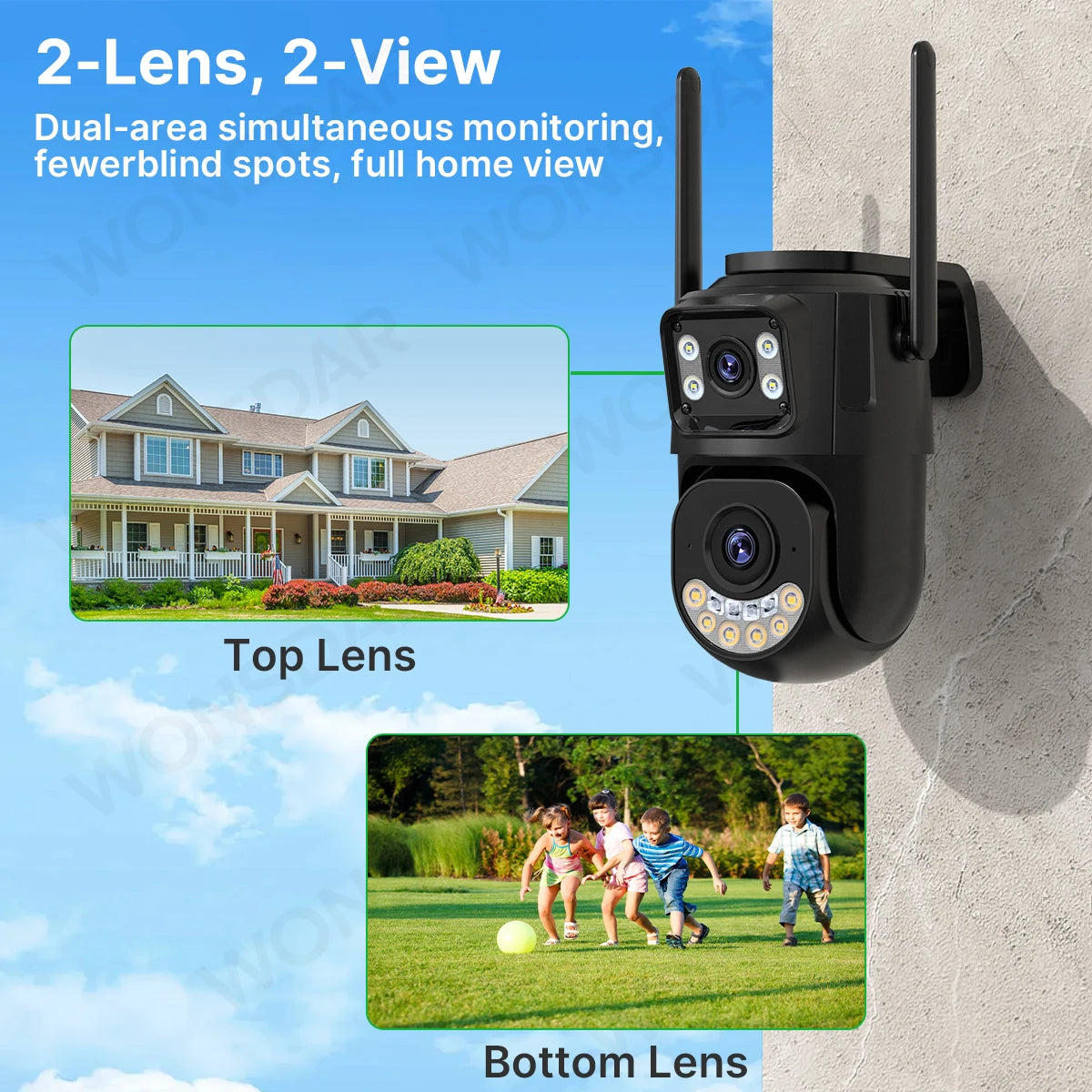 High-Performance Dual Lens PTZ Wifi Security Camera - Auto Tracking Outdoor CCTV with 2.4Ghz & 5Ghz Connectivity