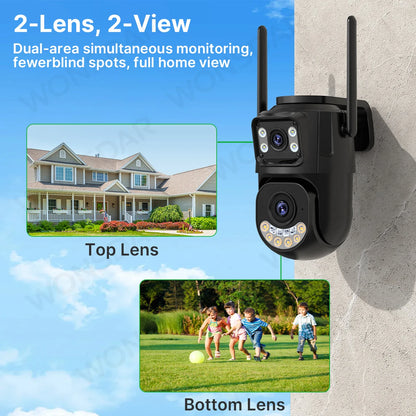 High-Performance Dual Lens PTZ Wifi Security Camera - Auto Tracking Outdoor CCTV with 2.4Ghz & 5Ghz Connectivity