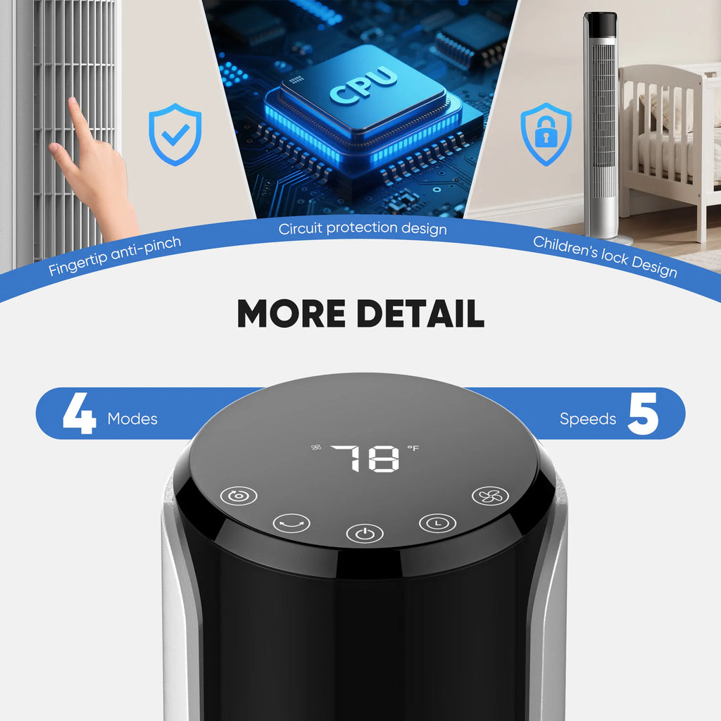 Whisper-Quiet 28dB Tower Fan with 12-Hour Timer & Smart Auto Mode - 64° Oscillating Bladeless Cooling Fan for Bedroom & Home Office