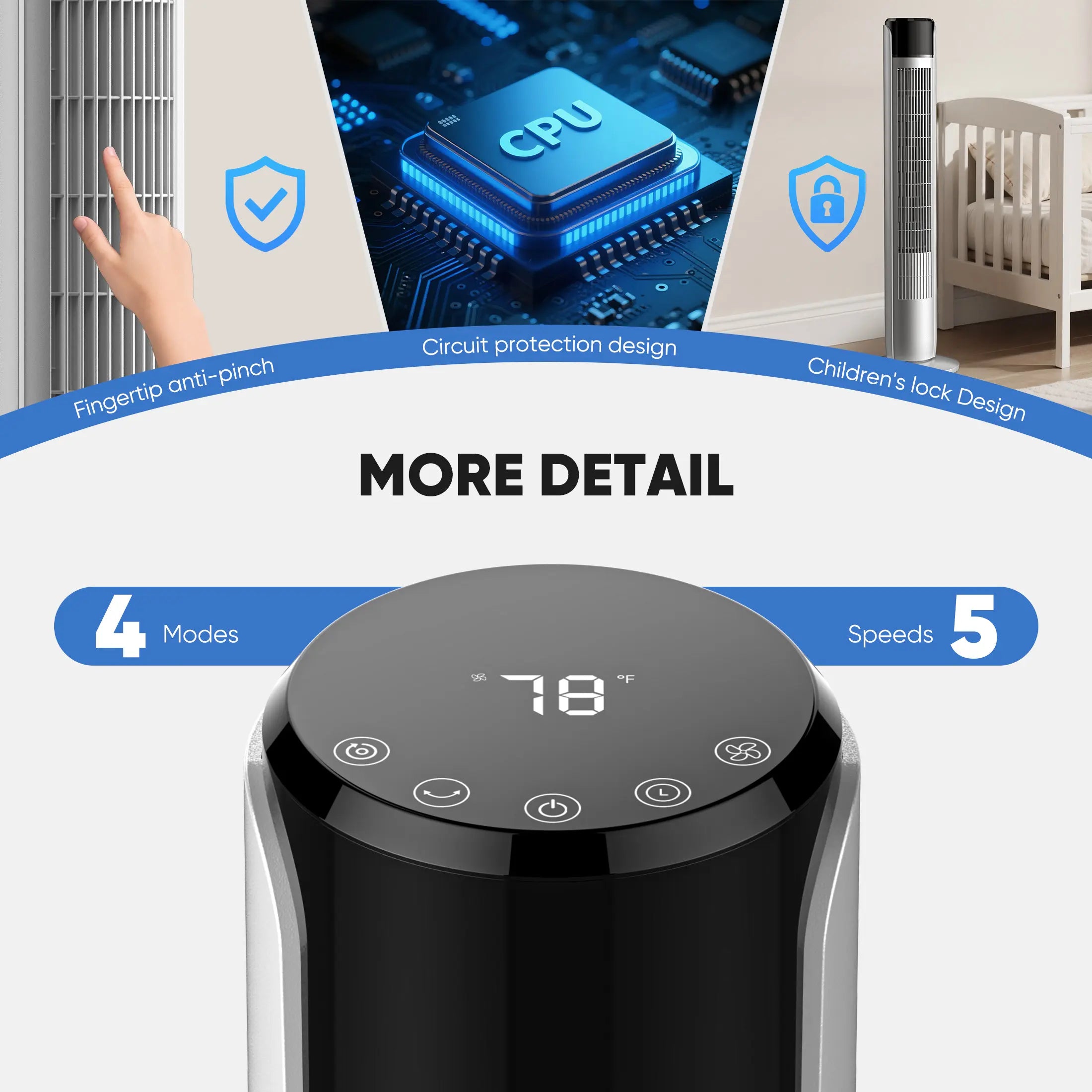 Whisper-Quiet 28dB Tower Fan with 12-Hour Timer & Smart Auto Mode - 64° Oscillating Bladeless Cooling Fan for Bedroom & Home Office
