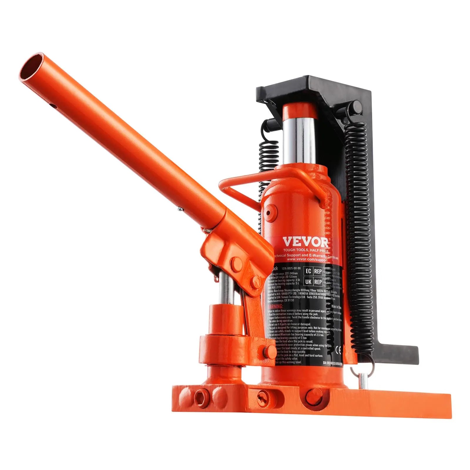 Vevor Hydraulic Toe Jack - 2.5 Ton Toe Lift and 5 Ton Top Lift Capacity, Adjustable Toe Height 0.8-5.3 in, Top Height 8.9-13.4 in, Air Hydraulic Claw Jack for Industrial Machinery