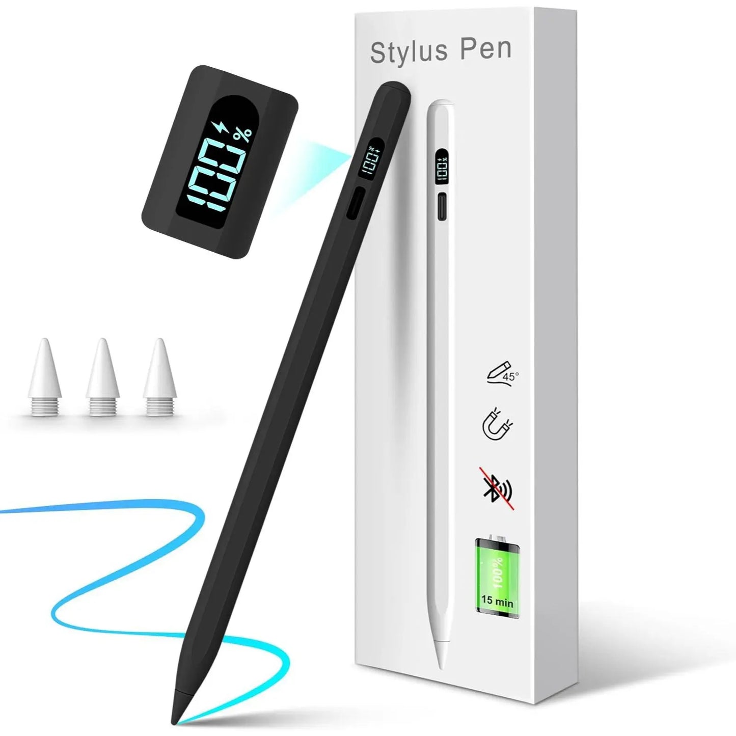 MEKO LED Stylus Pen for iPad (10th/9th/8th/7th/6th Gen), Pro (11"/12.9" M4), Air (5/4/3 M2), Mini (6/5) - Fast Charging, Palm Rejection, Tilt Sensitivity with LED Power Indicator