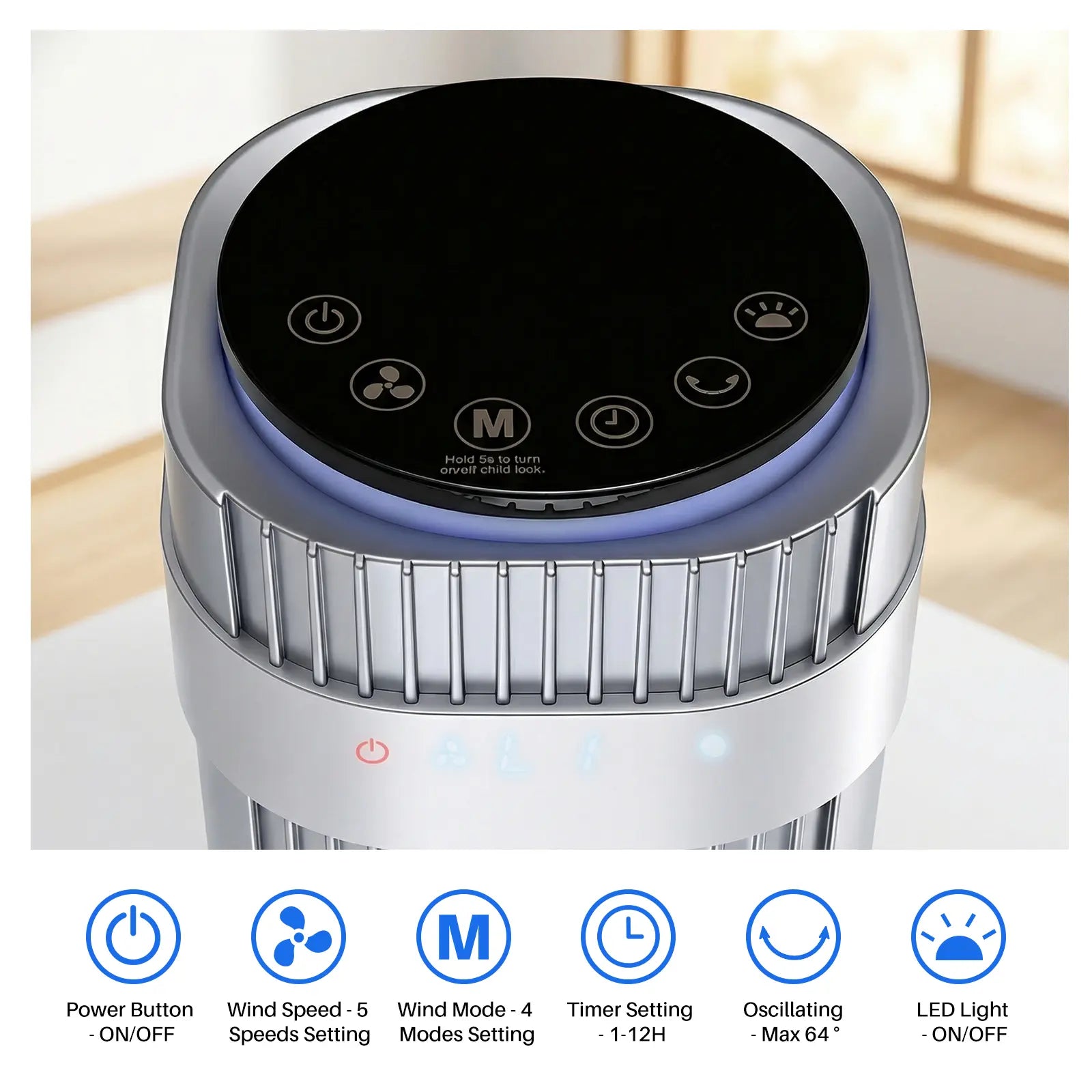 Whisper-Quiet 28dB Tower Fan with 12-Hour Timer & Smart Auto Mode - 64° Oscillating Bladeless Cooling Fan for Bedroom & Home Office