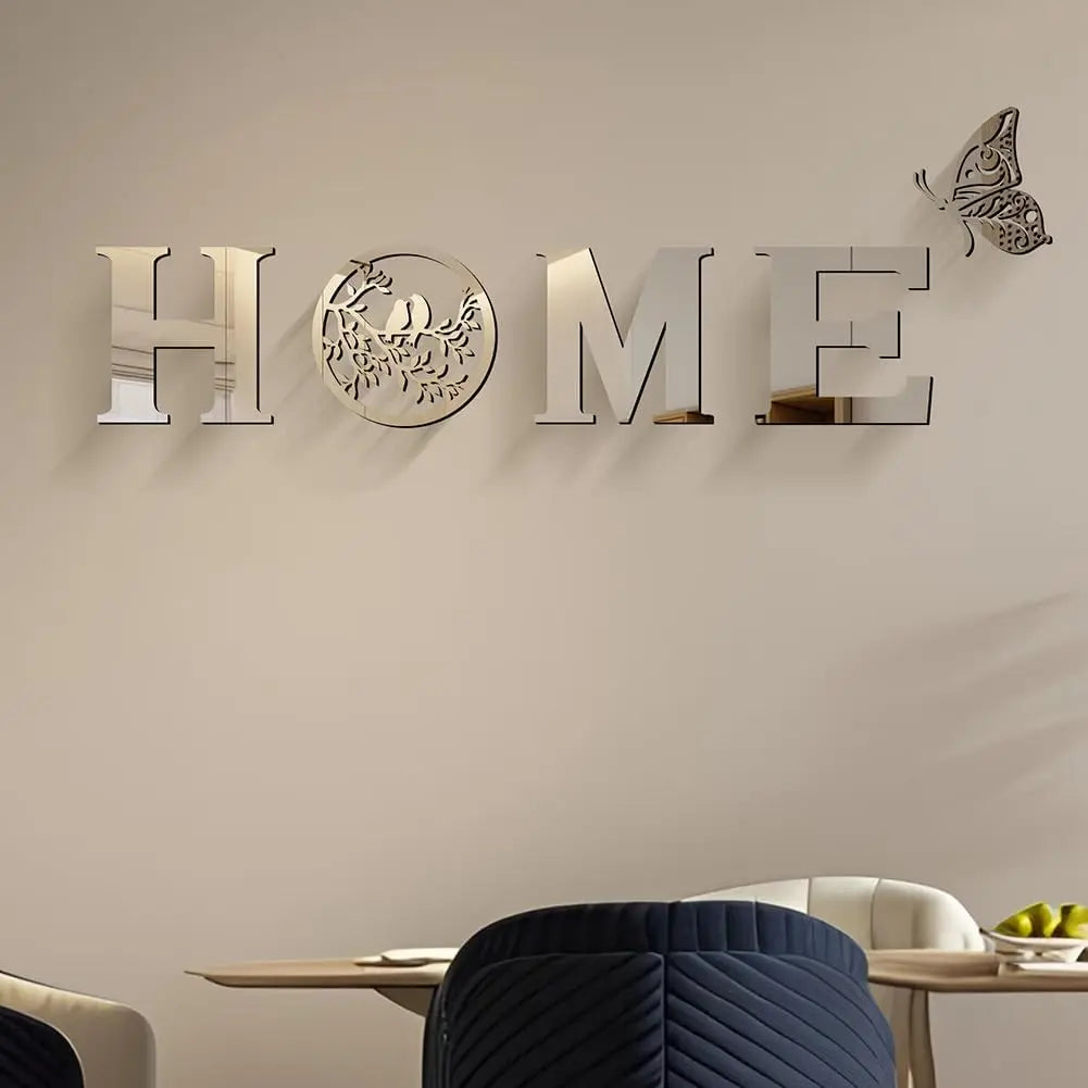 Modern Home Decor Wall Signs - Large Silver Letter Mirror Stickers for Living Room, Bedroom, and Farmhouse - 49.2 x 15.7 Inches Bird Wall Art