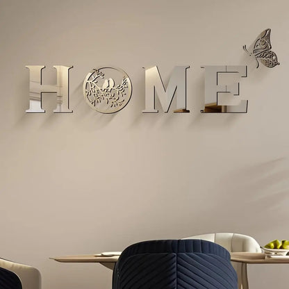 Modern Home Decor Wall Signs - Large Silver Letter Mirror Stickers for Living Room, Bedroom, and Farmhouse - 49.2 x 15.7 Inches Bird Wall Art