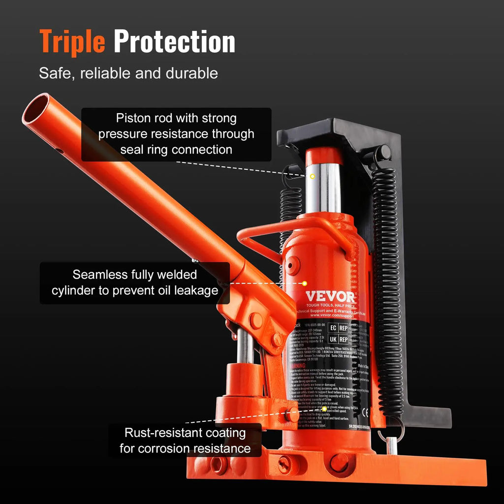 Vevor Hydraulic Toe Jack - 2.5 Ton Toe Lift and 5 Ton Top Lift Capacity, Adjustable Toe Height 0.8-5.3 in, Top Height 8.9-13.4 in, Air Hydraulic Claw Jack for Industrial Machinery