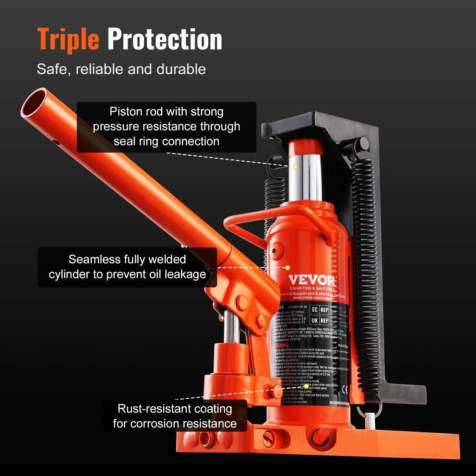 Vevor Hydraulic Toe Jack - 2.5 Ton Toe Lift and 5 Ton Top Lift Capacity, Adjustable Toe Height 0.8-5.3 in, Top Height 8.9-13.4 in, Air Hydraulic Claw Jack for Industrial Machinery