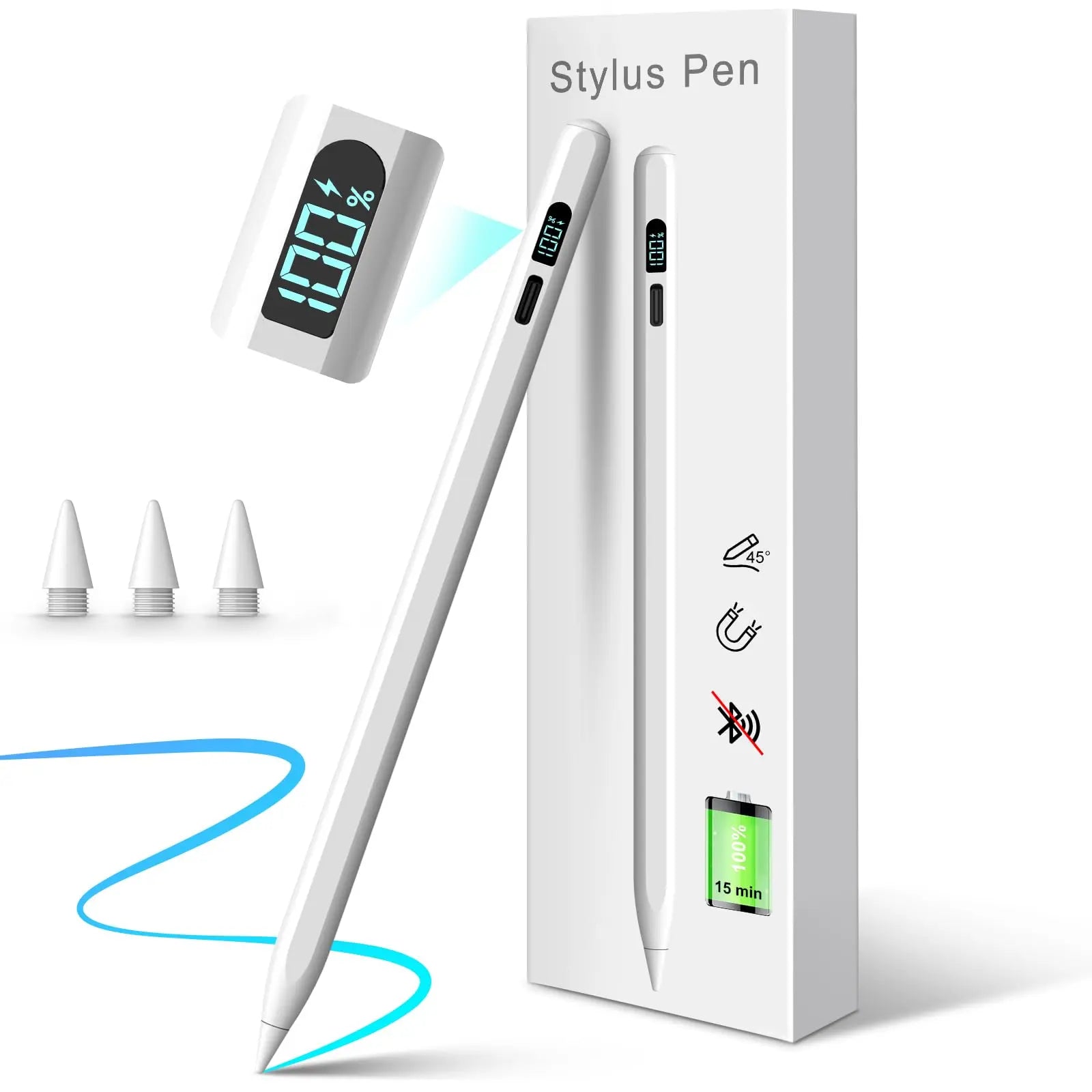 MEKO LED Stylus Pen for iPad (10th/9th/8th/7th/6th Gen), Pro (11"/12.9" M4), Air (5/4/3 M2), Mini (6/5) - Fast Charging, Palm Rejection, Tilt Sensitivity with LED Power Indicator
