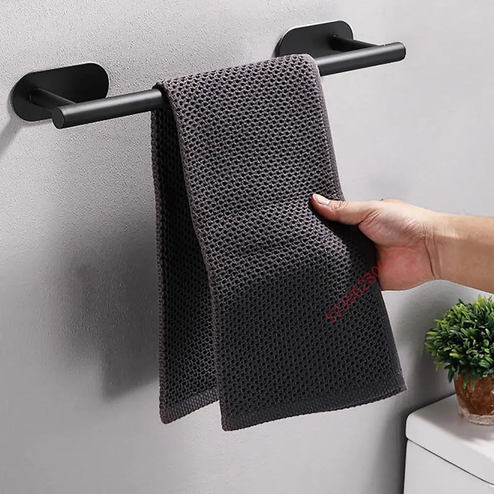 Stainless Steel Wall-Mounted Towel Rack - No Drilling Required, Essential Bathroom Organizer and Accessory