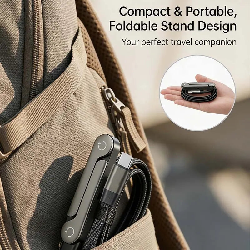 Invisible Holder Charger Cable with Stand, Super Fast Charging 2-In-1 Fast Charging Cord & Phone Stand for Gaming, Office, Car Travel, Compatible with Type-C Charging Cable Black