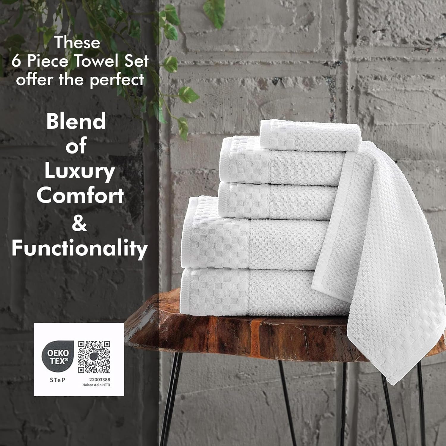 CTT Luxury 6-Piece Towel Set - 100% Turkish Cotton, Quick-Drying, Highly Absorbent, Includes 2 Bath Towels, 2 Hand Towels, and 2 Washcloths in White