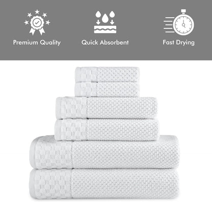 CTT Luxury 6-Piece Towel Set - 100% Turkish Cotton, Quick-Drying, Highly Absorbent, Includes 2 Bath Towels, 2 Hand Towels, and 2 Washcloths in White