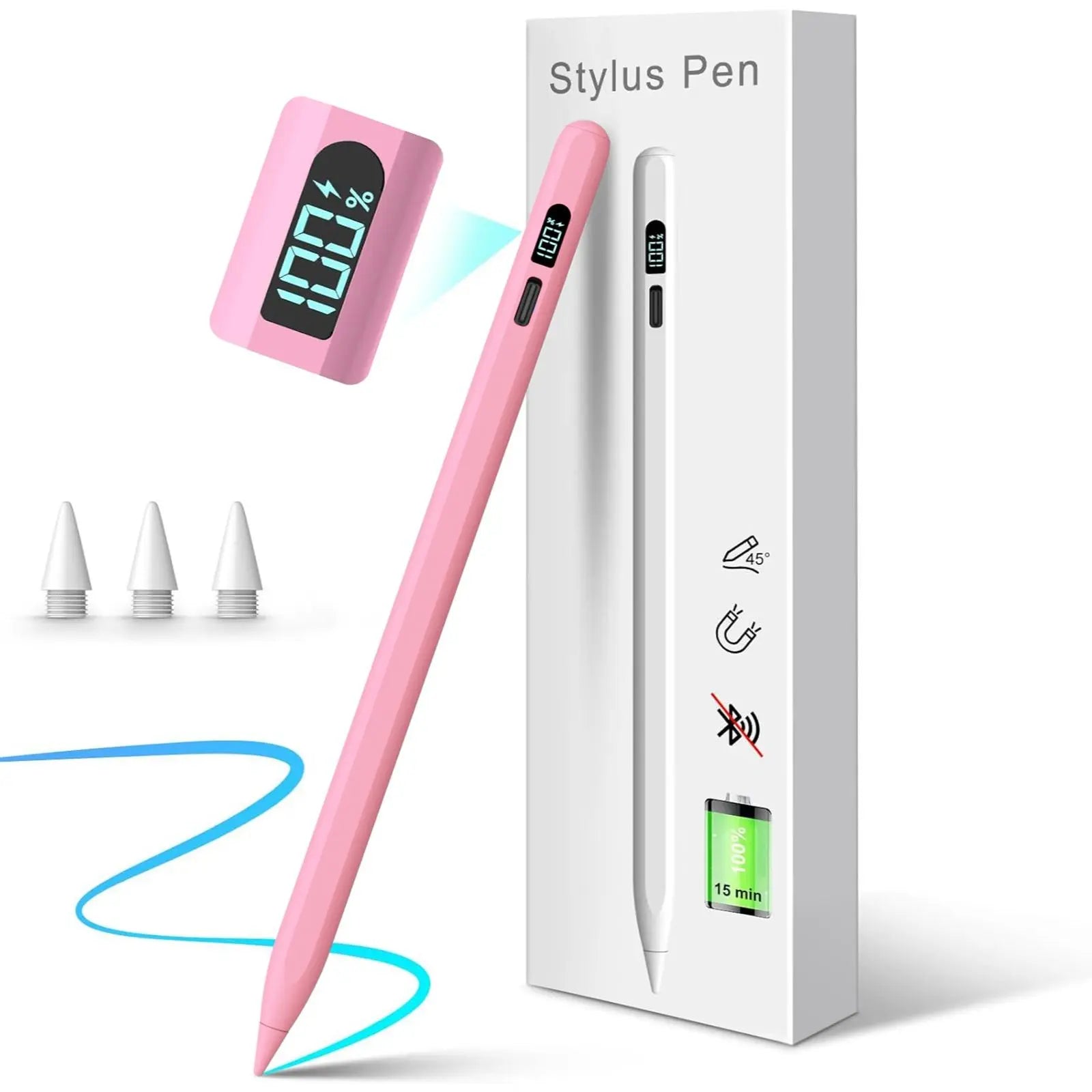 MEKO LED Stylus Pen for iPad (10th/9th/8th/7th/6th Gen), Pro (11"/12.9" M4), Air (5/4/3 M2), Mini (6/5) - Fast Charging, Palm Rejection, Tilt Sensitivity with LED Power Indicator