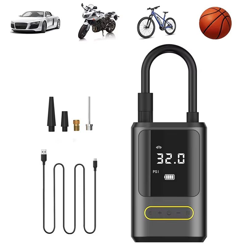 Wireless Portable Air Compressor - Electric Tire Inflator for Motorcycles, Bicycles, Boats, and More