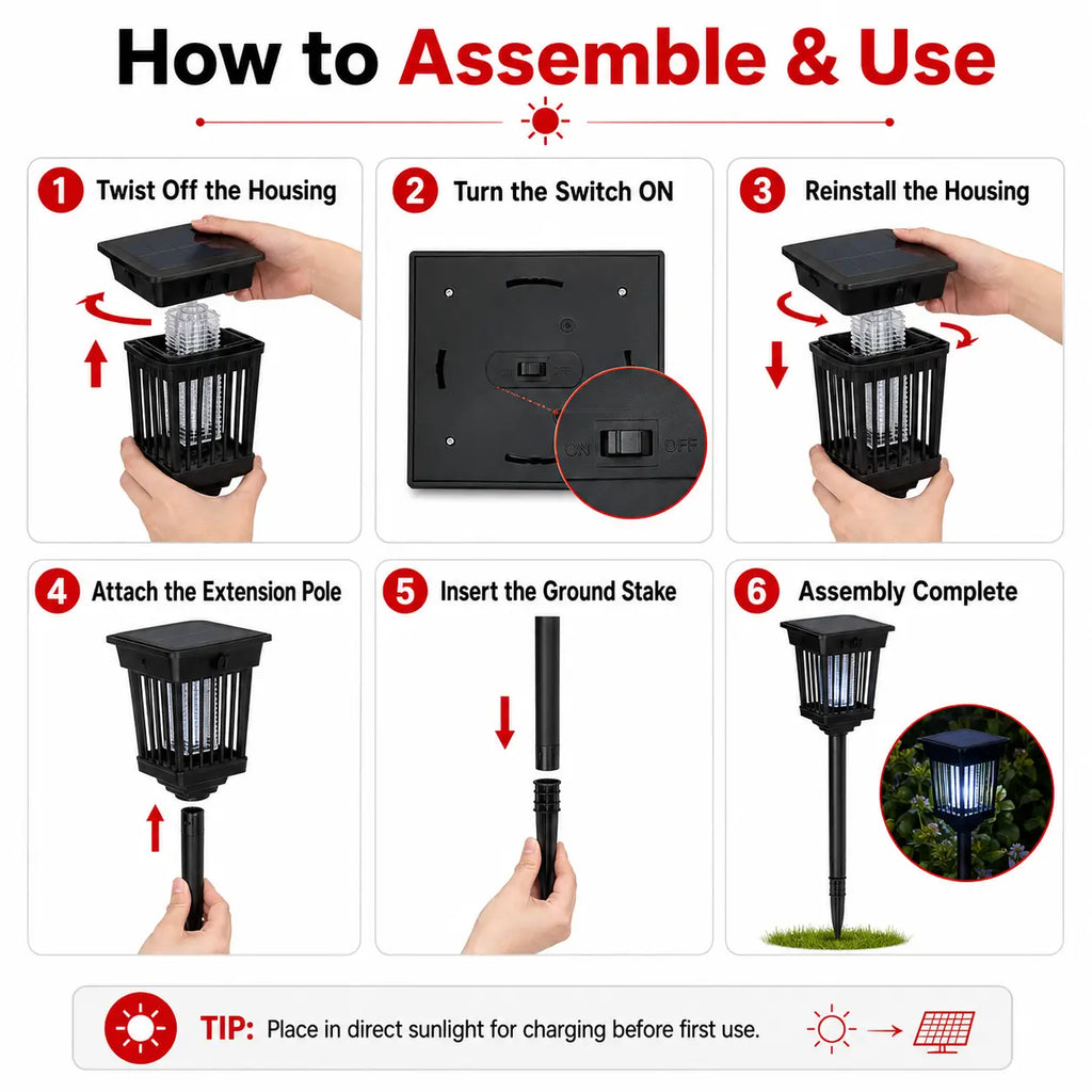Solar-Powered Mosquito Zapper & Garden Stake Light – Dual Mode Insect Killer & Pathway Illumination, Weather Resistant, Easy Setup, Available in Round & Square Designs