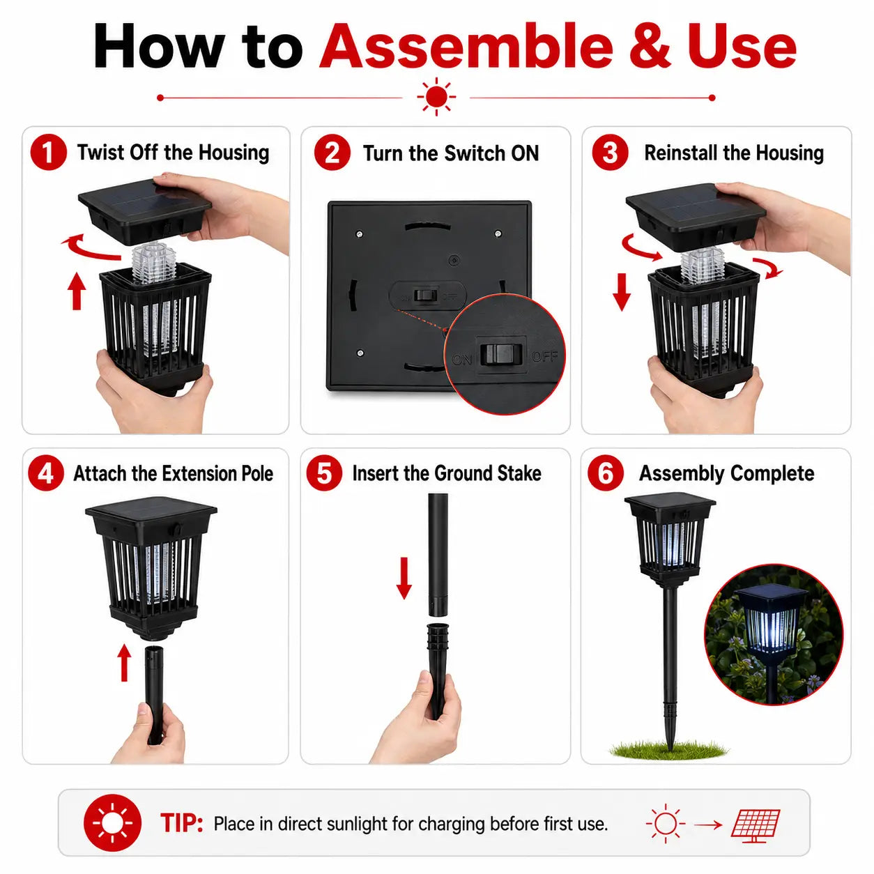 Solar-Powered Mosquito Zapper & Garden Stake Light – Dual Mode Insect Killer & Pathway Illumination, Weather Resistant, Easy Setup, Available in Round & Square Designs