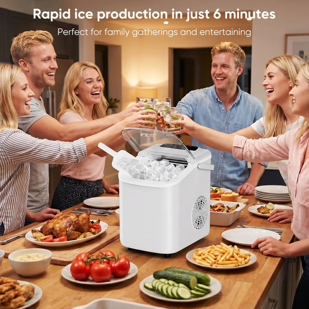 Portable Countertop Ice Maker - 9 Bullet Ice Cubes in 6 Mins, 26Lbs Daily, Auto-Cleaning, Includes Basket & Scoop - Perfect for Home, Kitchen, RV & Camping
