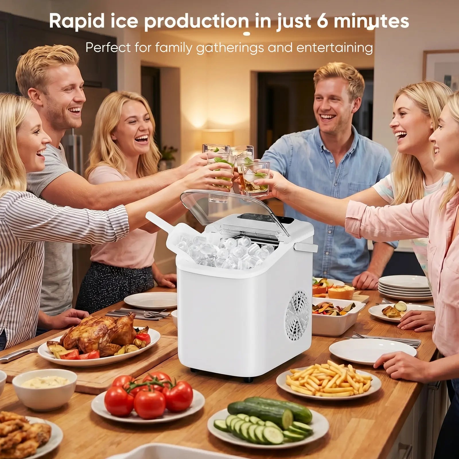 Portable Countertop Ice Maker - 9 Bullet Ice Cubes in 6 Mins, 26Lbs Daily, Auto-Cleaning, Includes Basket & Scoop - Perfect for Home, Kitchen, RV & Camping