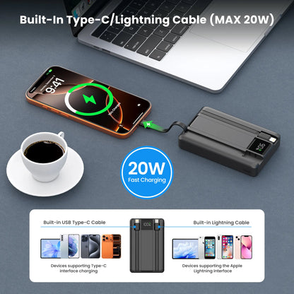 Digiera 10,000mAh MagSafe Wireless Power Bank with Dual USB-C and Lightning Cables, Featuring 2026 Heat-Control Technology, Compatible with iPhone 17/16/15/14/13/12 Series