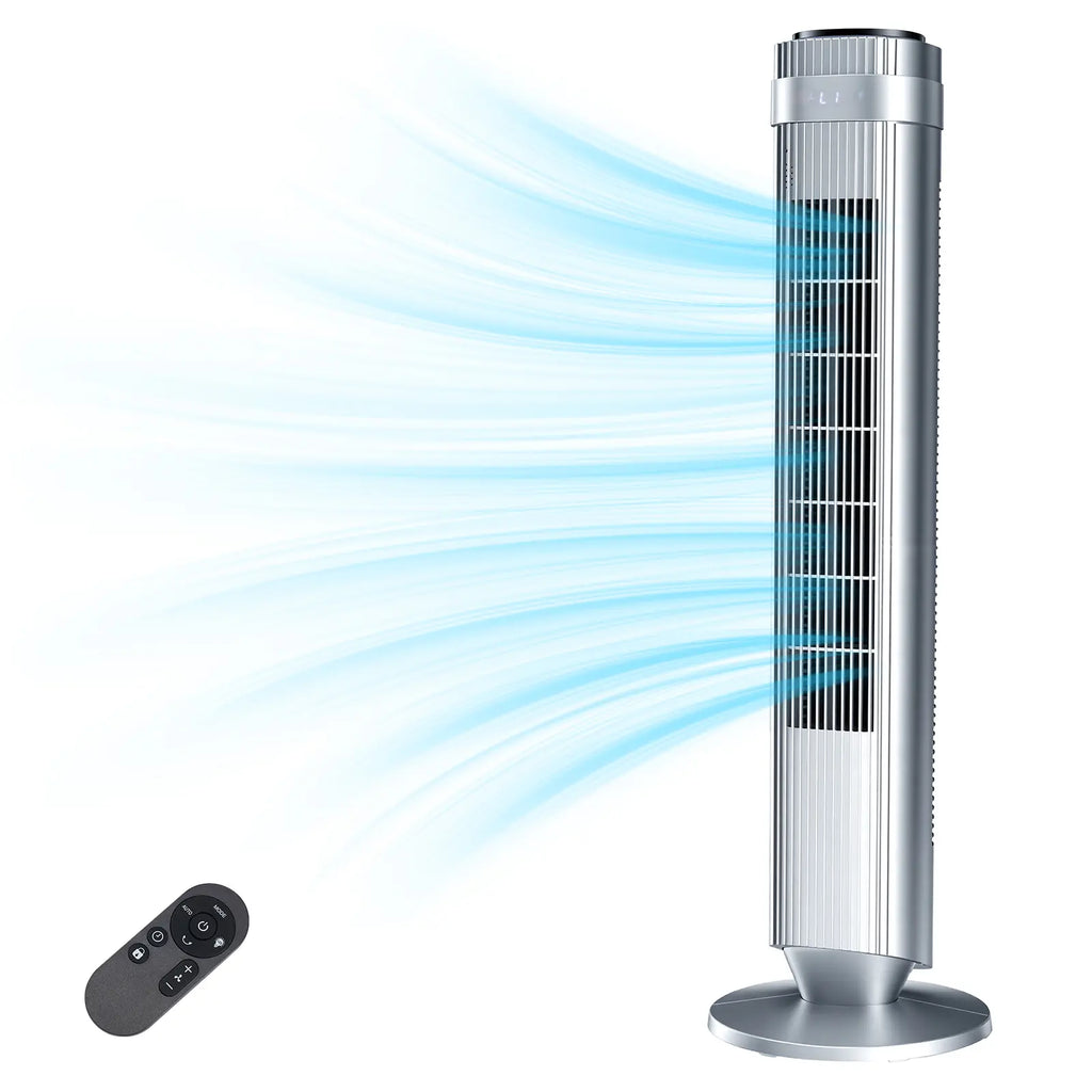 Whisper-Quiet 28dB Tower Fan with 12-Hour Timer & Smart Auto Mode - 64° Oscillating Bladeless Cooling Fan for Bedroom & Home Office