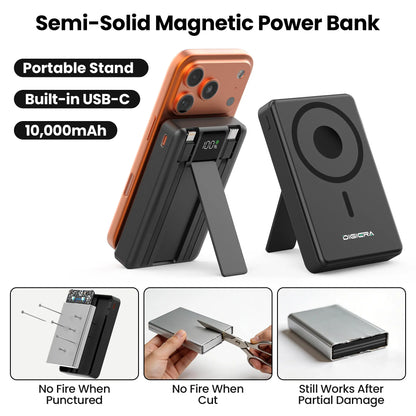 Digiera 10,000mAh MagSafe Wireless Power Bank with Dual USB-C and Lightning Cables, Featuring 2026 Heat-Control Technology, Compatible with iPhone 17/16/15/14/13/12 Series