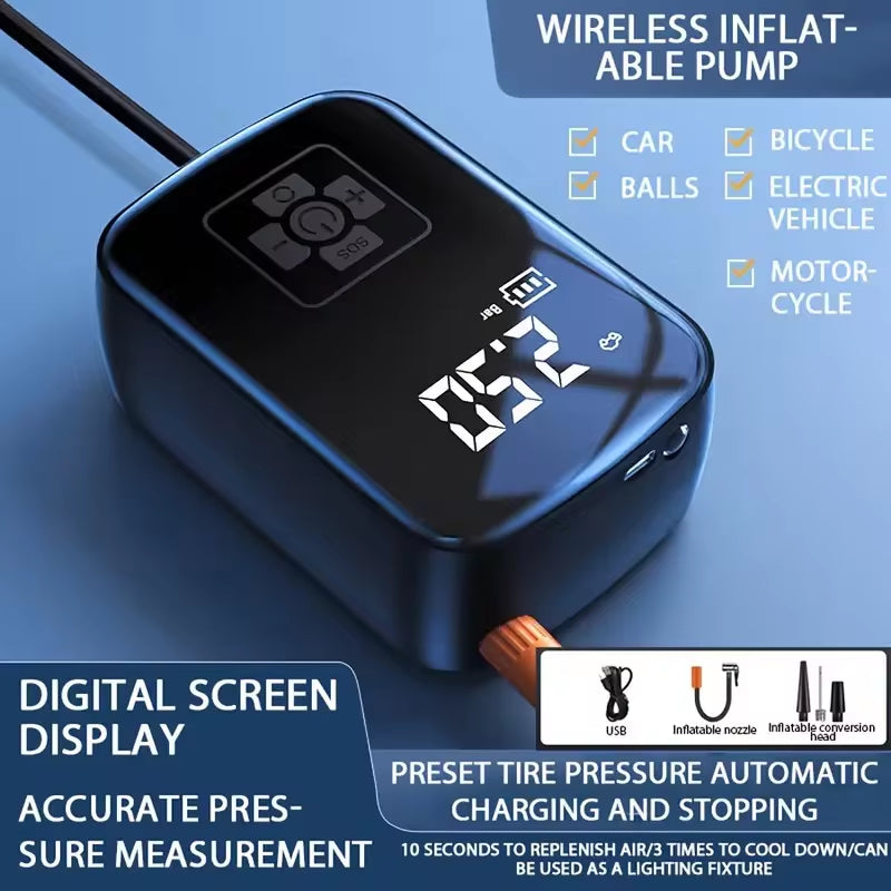 Wireless Portable Air Compressor - Electric Tire Inflator for Motorcycles, Bicycles, Boats, and More