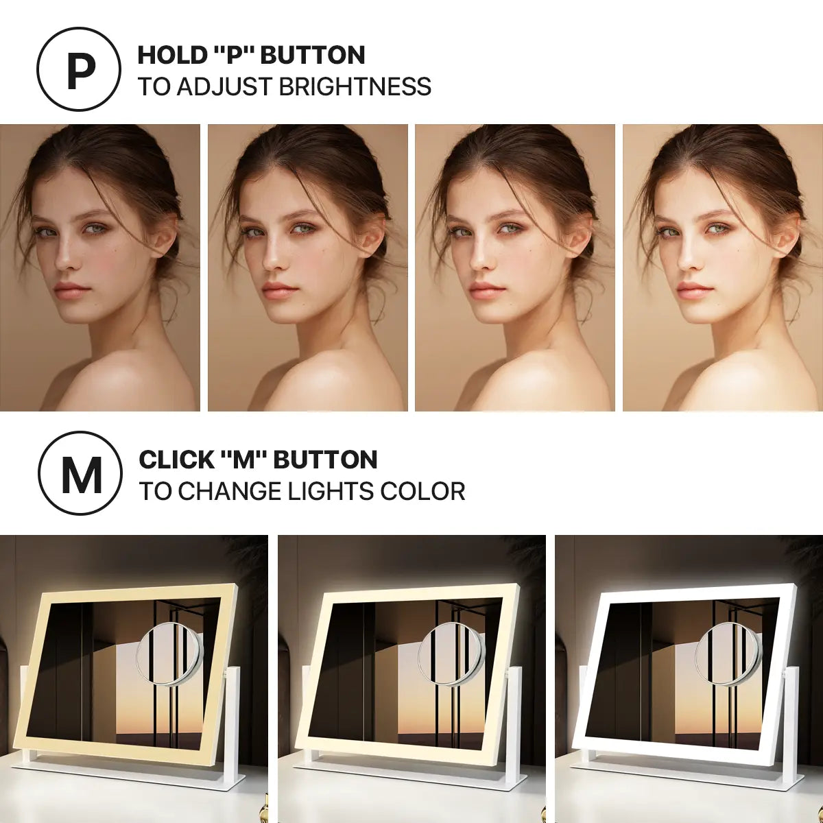 GALENTAL LED Vanity Mirror with Dimmable Touch Screen Control, 3 Color Modes, Square Design in White