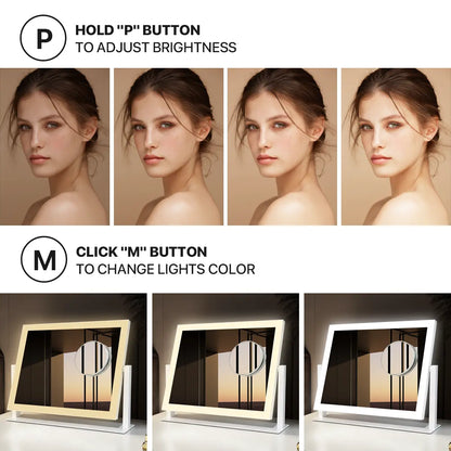 GALENTAL LED Vanity Mirror with Dimmable Touch Screen Control, 3 Color Modes, Square Design in White
