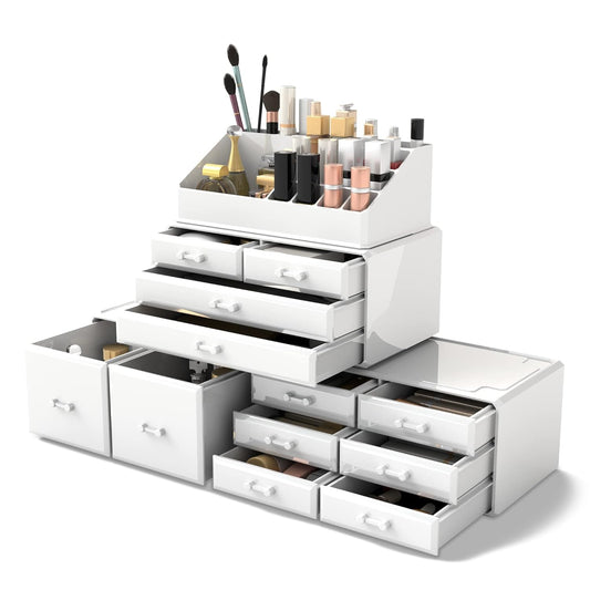 Cosmetic Organizer with 12 Drawer Storage System in White