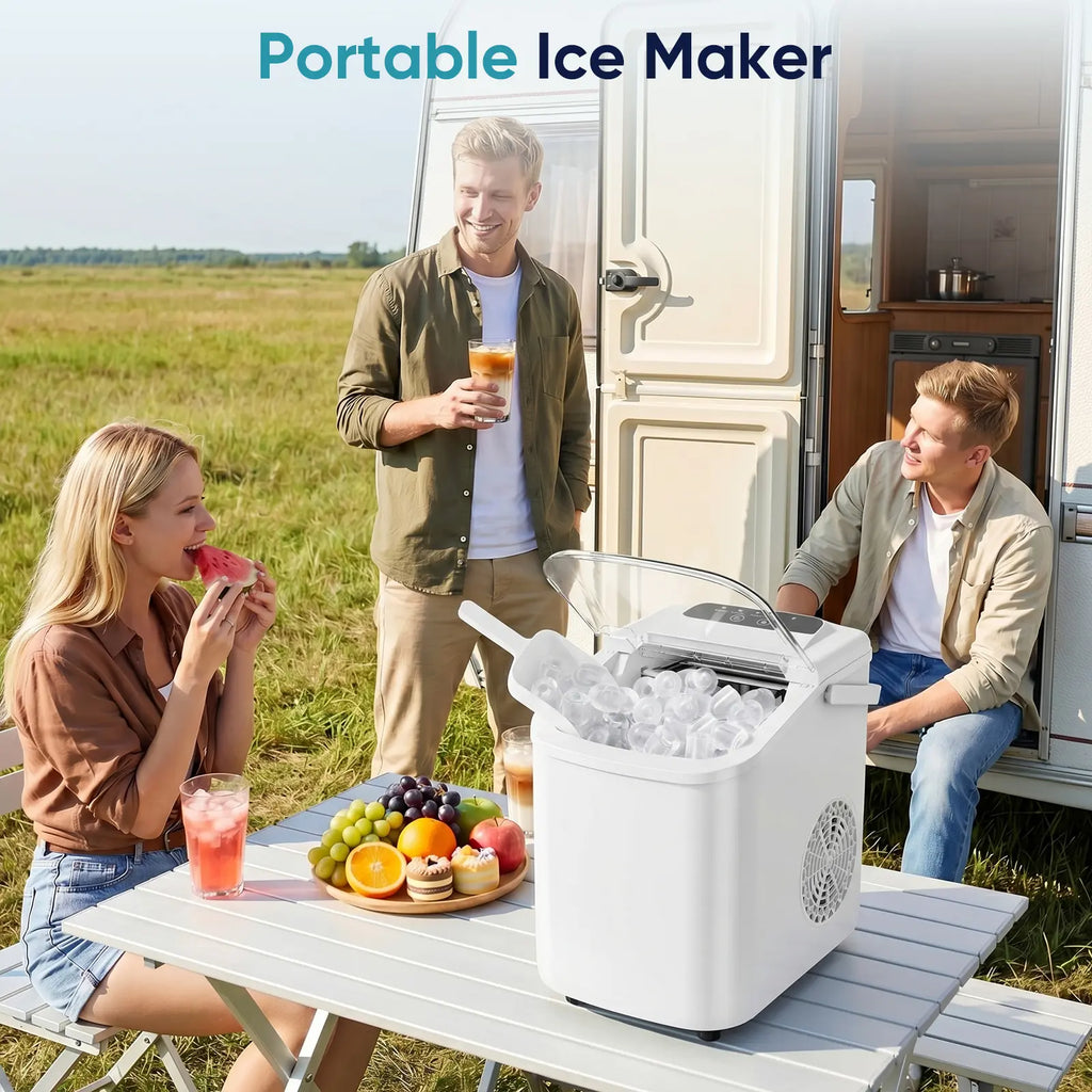 Portable Countertop Ice Maker - 9 Bullet Ice Cubes in 6 Mins, 26Lbs Daily, Auto-Cleaning, Includes Basket & Scoop - Perfect for Home, Kitchen, RV & Camping