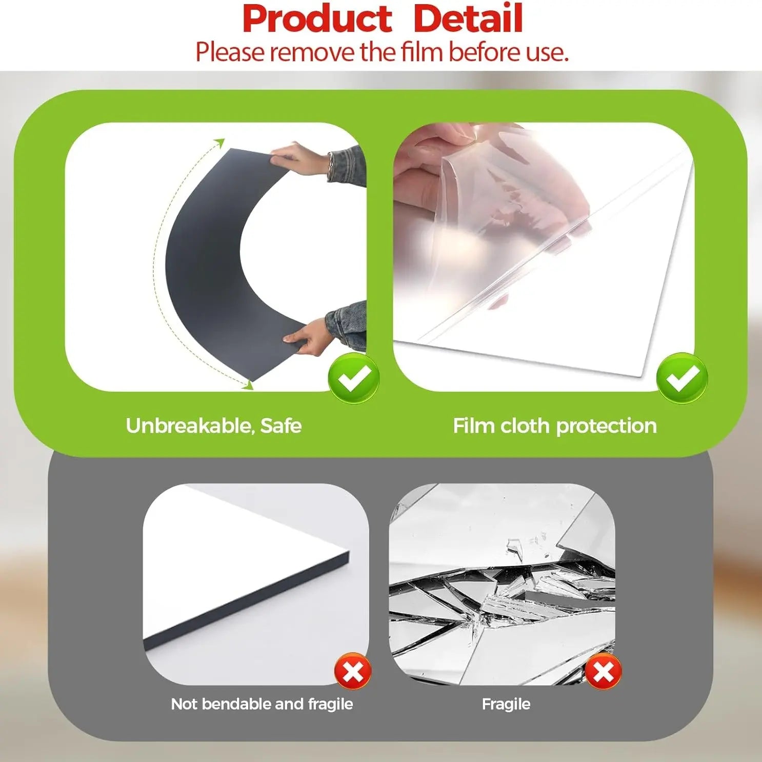 Acrylic Self-Adhesive Mirror Tiles - Flexible Decorative Wall Stickers, Available in 20x24 Inches and 20x60 Inches, 3mm Thick, Ideal for Bedroom, Gym, Ceiling, and Home Fitness Applications
