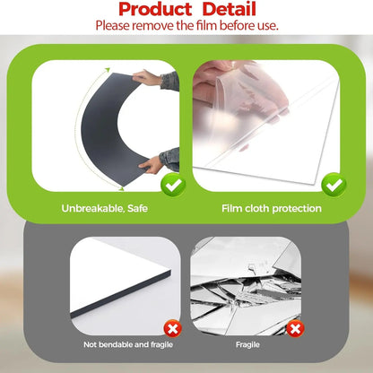 Acrylic Self-Adhesive Mirror Tiles - Flexible Decorative Wall Stickers, Available in 20x24 Inches and 20x60 Inches, 3mm Thick, Ideal for Bedroom, Gym, Ceiling, and Home Fitness Applications