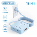 NTONPOWER 11-in-1 Flat Extension Cord Power Strip with Surge Protection, 8 Outlets and 3 USB Ports, 3-Prong Wall-Mount Design for Home and Office Use