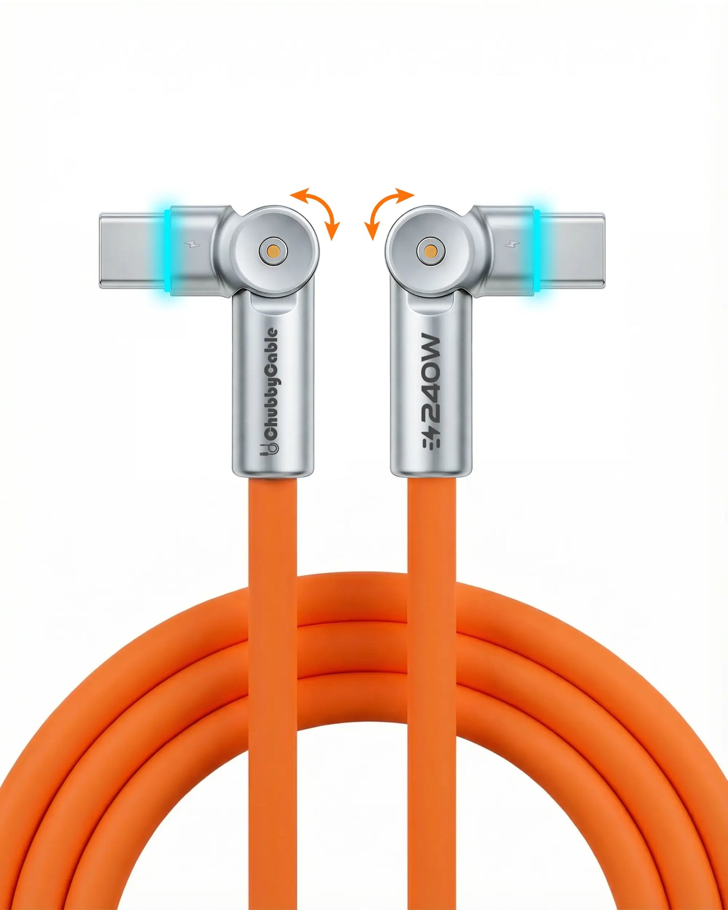 Chubbycable Chubby Rotatex - 240W Dual 180° Rotating Fast Charging Cable with LED Indicator, 48V 5A, USB 2.0, Type-C to Type-C, Available in 3.3Ft and 6.6Ft Lengths, Fast Charge and Data Transmission