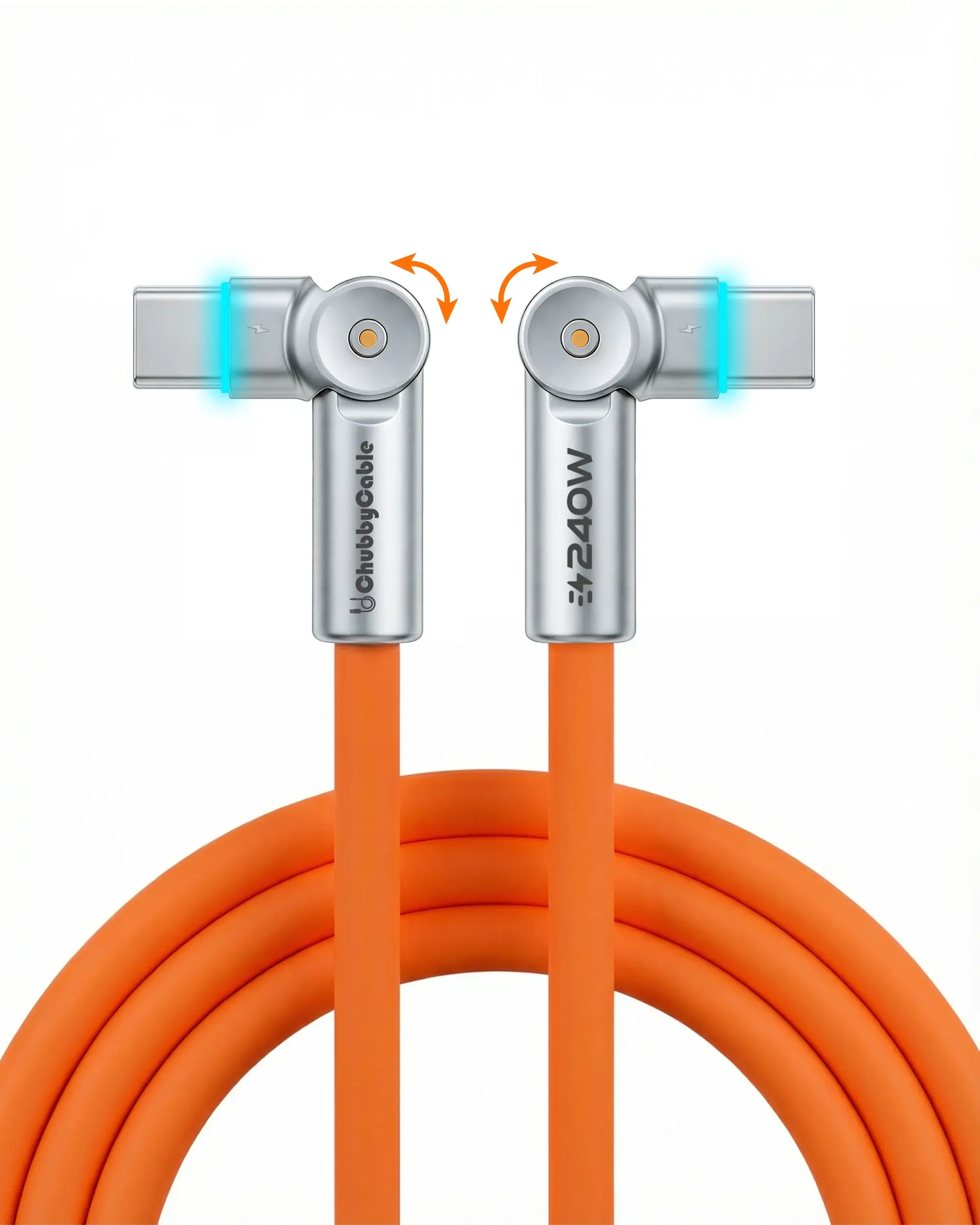 Chubbycable Chubby Rotatex - 240W Dual 180° Rotating Fast Charging Cable with LED Indicator, 48V 5A, USB 2.0, Type-C to Type-C, Available in 3.3Ft and 6.6Ft Lengths, Fast Charge and Data Transmission