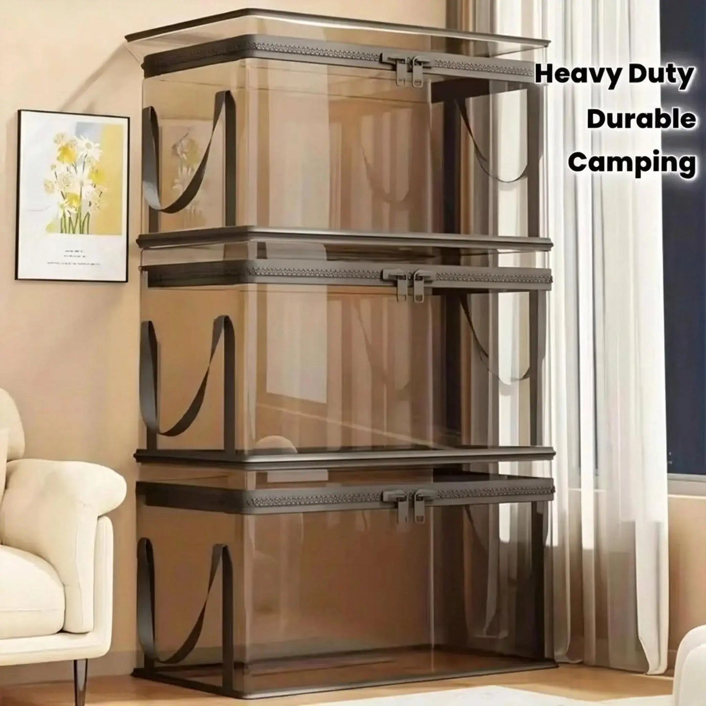 Large Clear Heavy-Duty Plastic Storage Box with Hinged Lid - High Capacity Organizer for Home, Camping, Travel, Attic, and Moving - Free Shipping Available