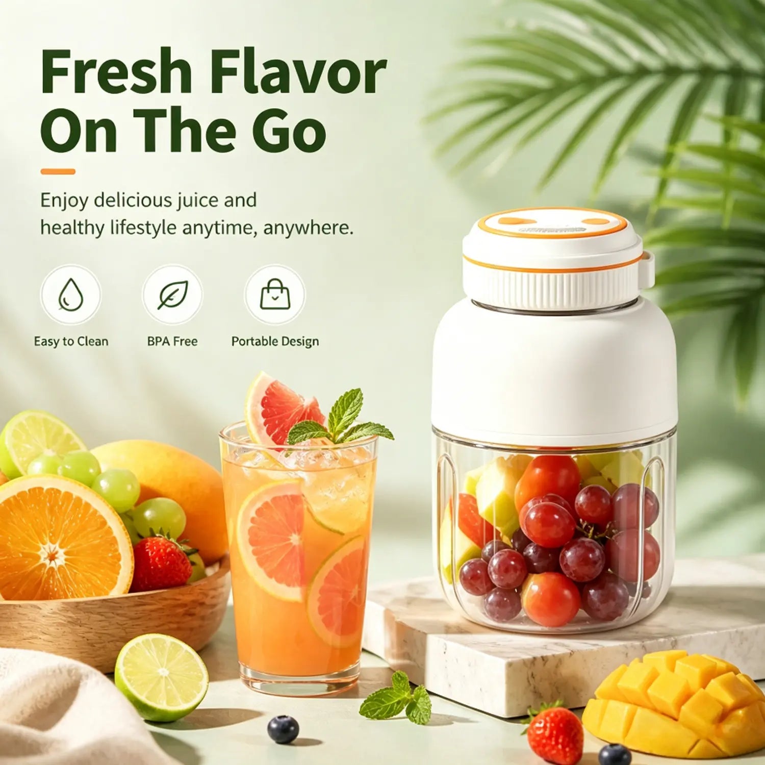 Portable 44Oz Wireless USB Rechargeable Juicer Blender - Perfect for Smoothies, Creams, and Healthy Meals on the Go! Ideal for Camping, Fitness, and Home Use!