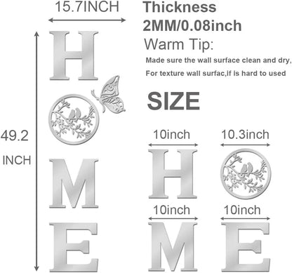 Modern Home Decor Wall Signs - Large Silver Letter Mirror Stickers for Living Room, Bedroom, and Farmhouse - 49.2 x 15.7 Inches Bird Wall Art