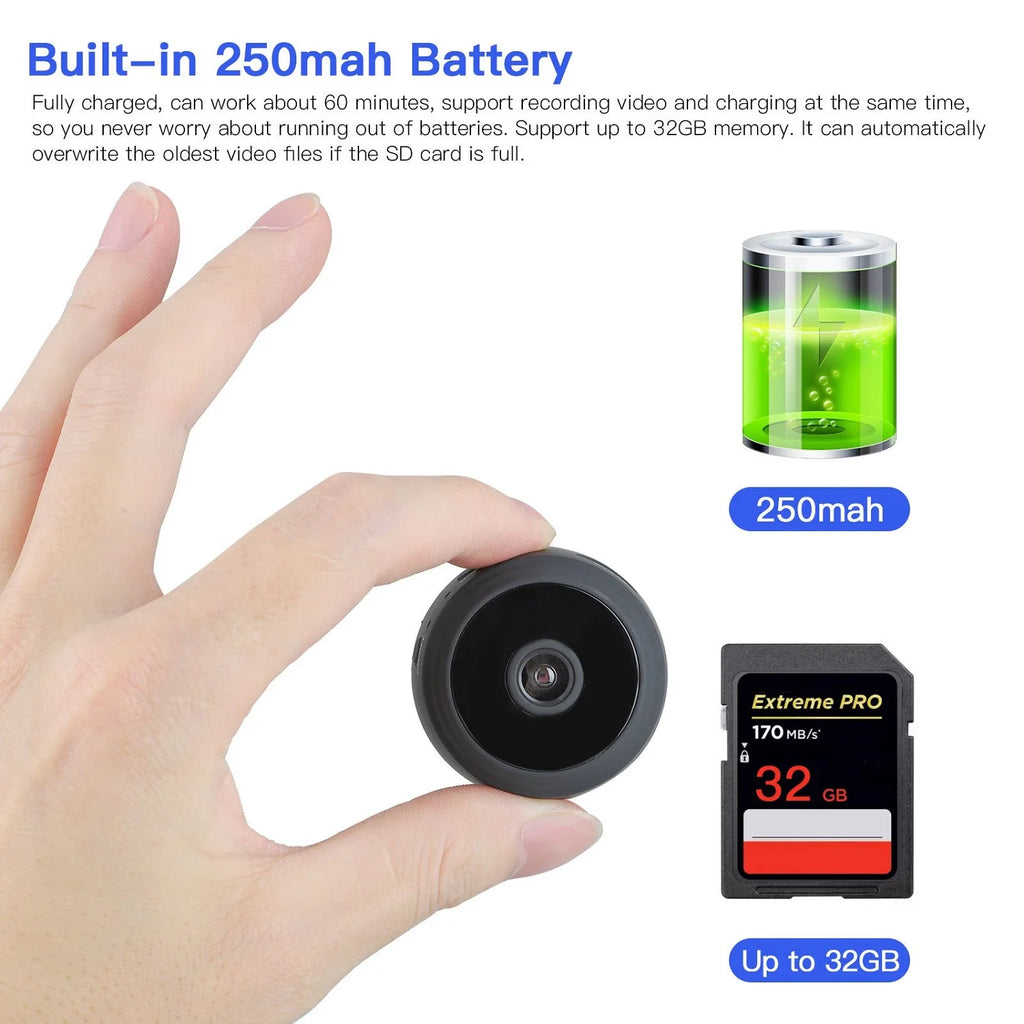 SZDUDU Mini Wireless Security Camera - Full HD 720P, Night Vision, Motion Detection, Perfect for Home, Car, Office, and Outdoor Use