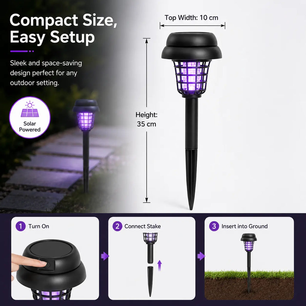 Solar-Powered Mosquito Zapper & Garden Stake Light – Dual Mode Insect Killer & Pathway Illumination, Weather Resistant, Easy Setup, Available in Round & Square Designs