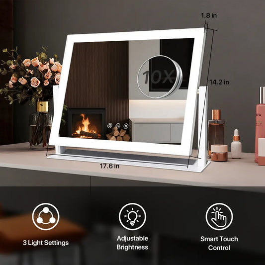 GALENTAL LED Vanity Mirror with Dimmable Touch Screen Control, 3 Color Modes, Square Design in White